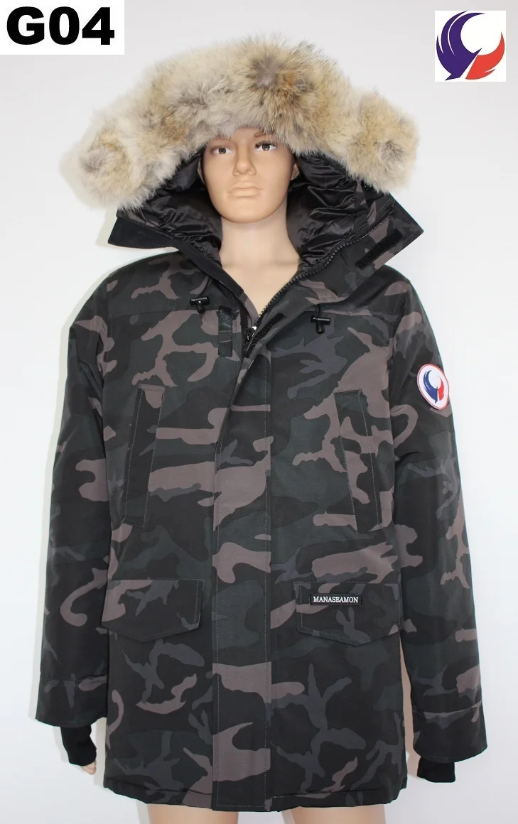 Camo Новое поступление бренд MANASEAMON для мужчин зимнее пальто Langford парка гусиный пух перо куртка пальто койот мех черный ярлык G04 - Цвет: Camo