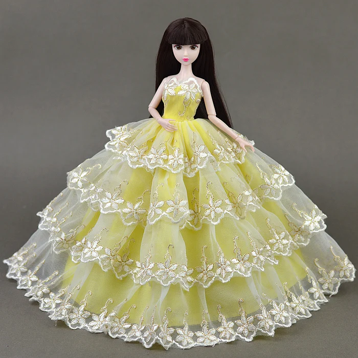 Великолепное желтое платье/4-слойное кружевное свадебное платье с цветами Одежда
