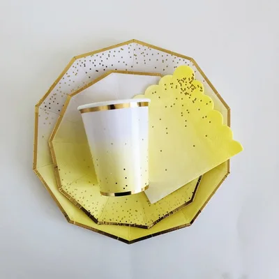 yellow 40 шт./лот, одноразовая посуда, Золотая посуда, разноцветная бумажная тарелка, на день рождения, Рождество, свадьбу, Декор, для детей, для душа, вечерние принадлежности - Цвет: yellow
