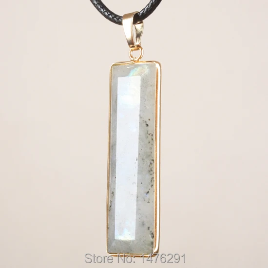 Подвеска из натурального Лабрадорита прямоугольная двусторонняя с золотыми