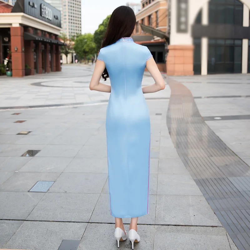 

Novelty Sexy Long Cheongsam Summer Traditional Chinese style Dress Womens Rayon Qipao Slim Party Dresses Button Vestido S-XXL