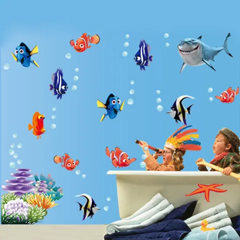 Подводный мир 3d настенные морские стикеры Fish star мультфильм ванная комната детский Декор для дома ПВХ наклейки на стену роспись 617