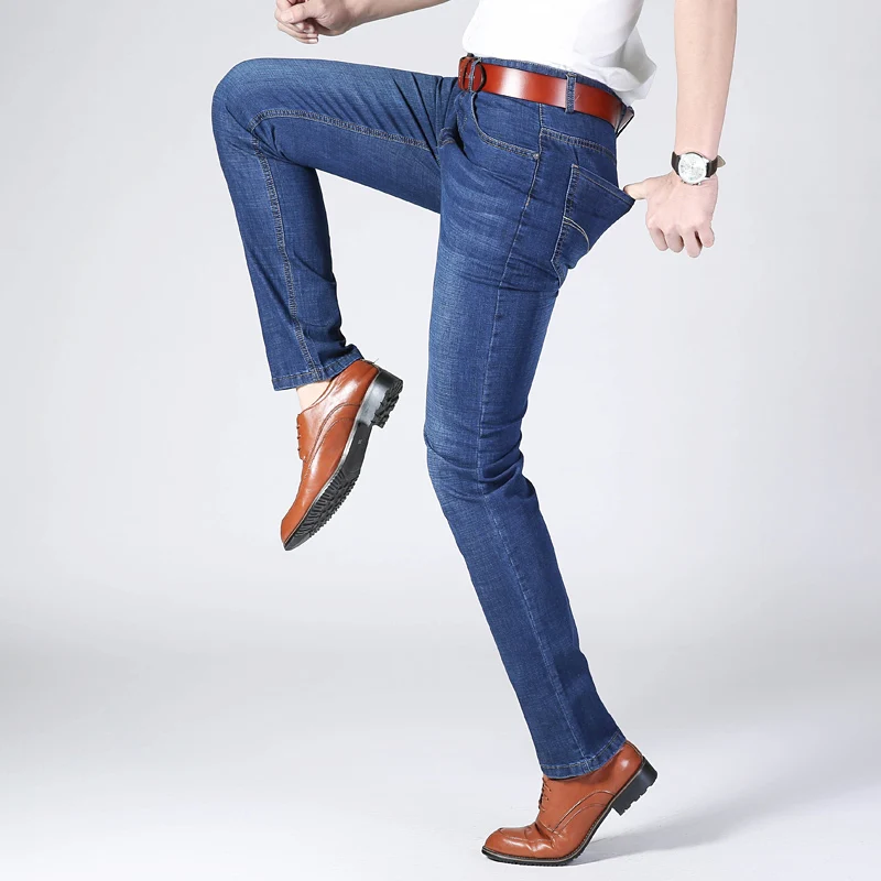 

New Men Jeans Stretch Brand Jeans Men Casual Straight Business Classic Jeans Pantalones Whiskered Denim Pants Men Fashion NB5145
