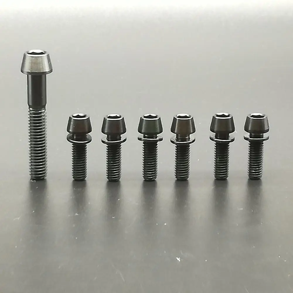 1 шт. M6X35mm титановые Ti конусные головки велосипедные колпачки для гарнитуры винты и 6 шт. M5X18mm с шайбами велосипедные золотые радужные черные болты - Цвет: Black