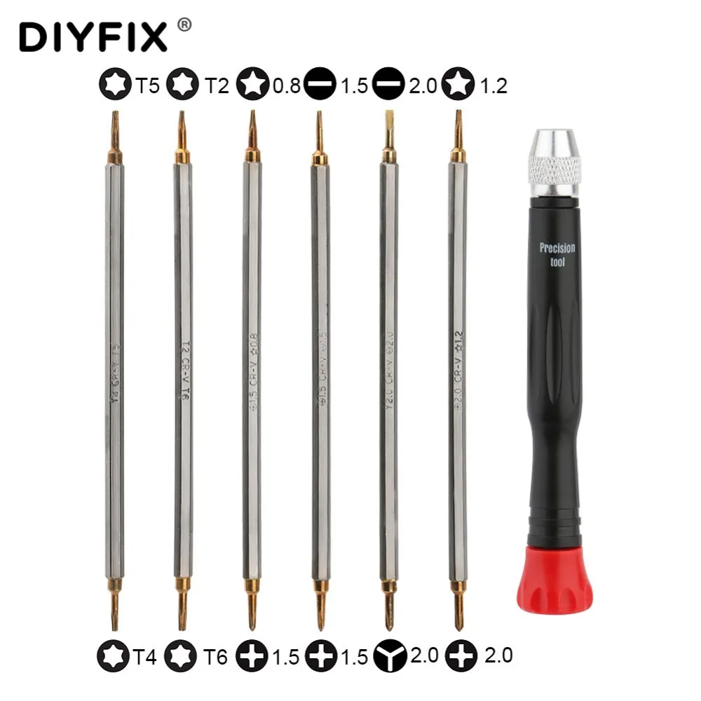 DIYFIX 6 в 1 прецизионный магнитный Набор крестообразных отверток Phillips шлицевая