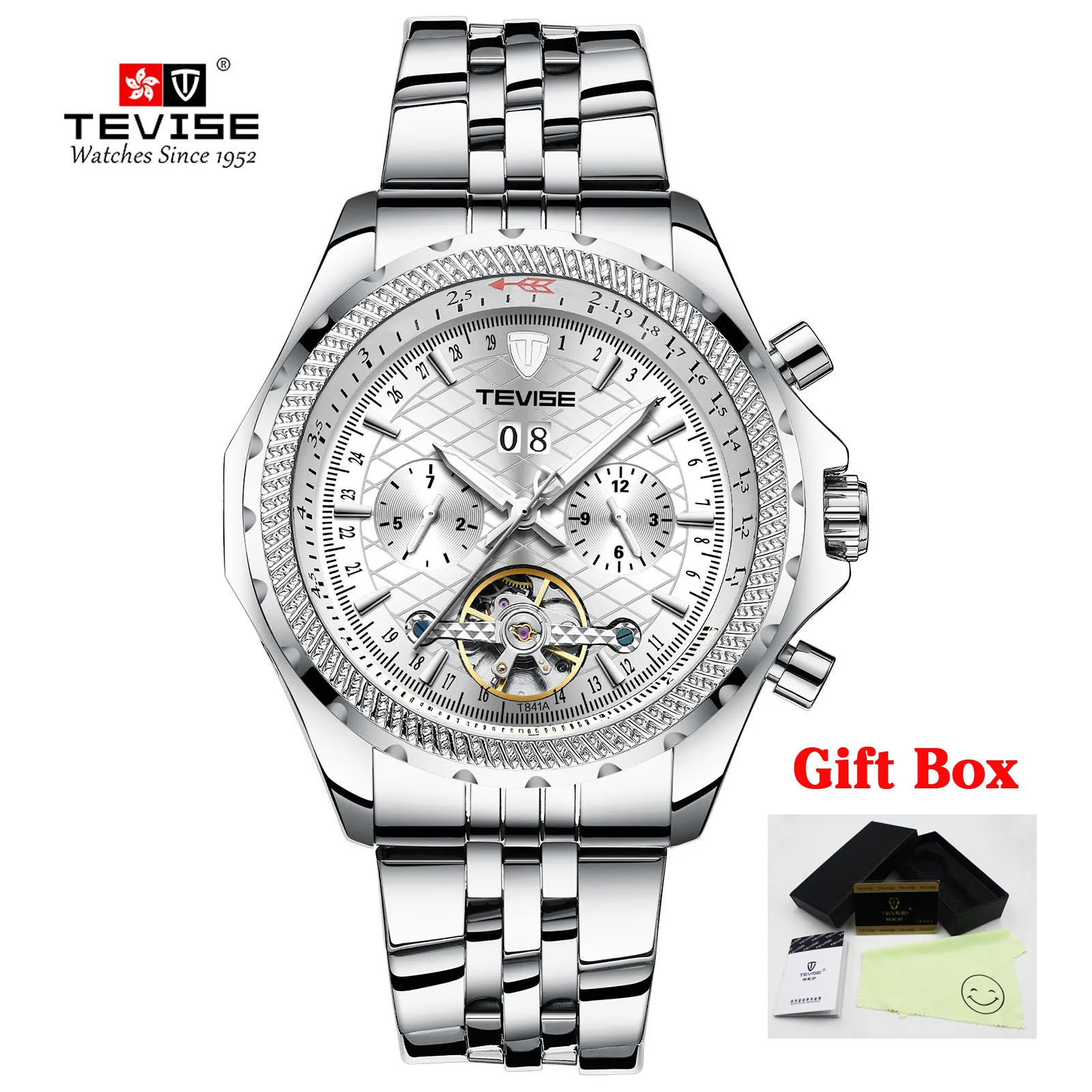 TEVISE steel white Tevise Топ бренд Роскошные мужские часы Автоматические Tourbillon механические часы для мужчин с автоматическим заводом мужские наручные часы Relogio Masculino - Цвет: TEVISE steel white