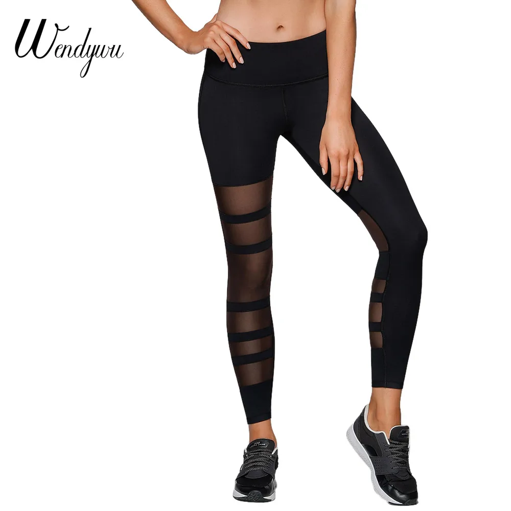Wendywu новые модные повседневные сетчатые Лоскутные эластичные женские черные