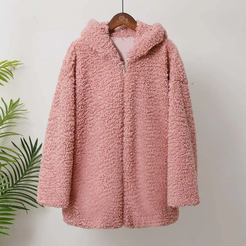 peach fur coat Куртка из искусственного меха с капюшоном большого размера, Женская пушистая лохматая Шуба на молнии из искусственного меха, женская зимняя коллекция, утолщенная теплая куртка, меховое пальто - Цвет: peach fur coat