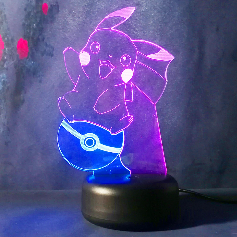 3D светодиодный карманный Пикачу Pokemon Go фигурка ночник настольная лампа suprise