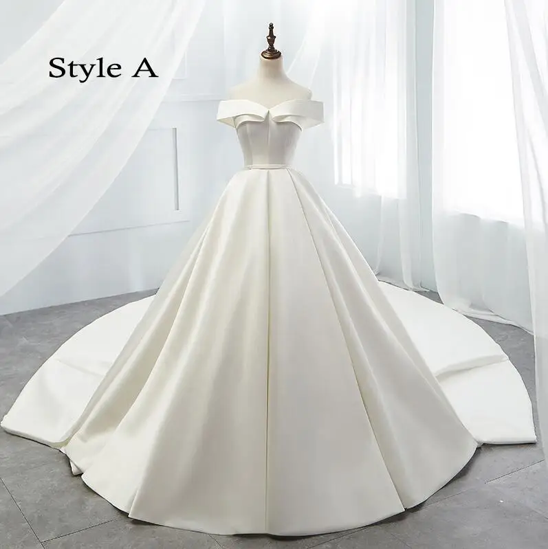 Style A ivory Loverxu Vestido De Noiva сексуальное винтажное свадебное платье с вырезом лодочкой с часовым шлейфом простое матовое атласное свадебное платье трапециевидной формы размера плюс - Цвет: Style A ivory