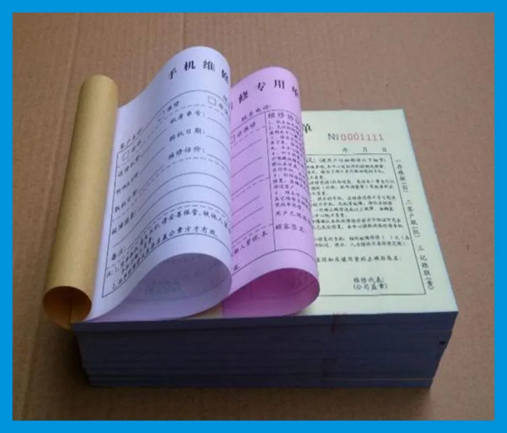 16x8.1cm 3 ply carbonless books 99pages /book for 10 books custom printing black printing by red serial number