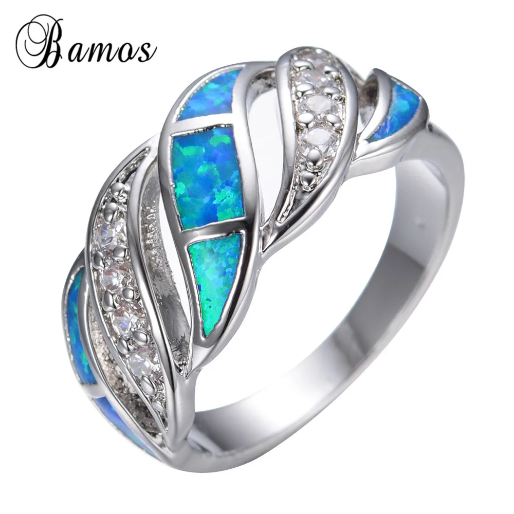 Синее модное ювелирное изделие кольцо с кристаллом огненного опала 14 карат белое