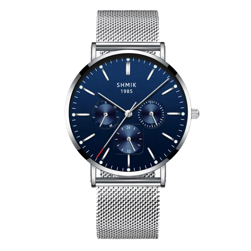 Silver Blue Военные мужские t мужские часы ультра тонкие часы из нержавеющей стали Мужские кварцевые спортивные часы мужские повседневные наручные часы relogio masculino - Цвет: Silver Blue