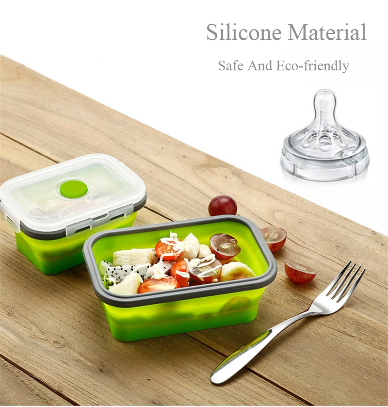 Складной lSilicone Ланч-бокс, складные коробки для хранения еды, переносные, для кемпинга, путешествий, Нетоксичная посуда, экологически чистые коробки