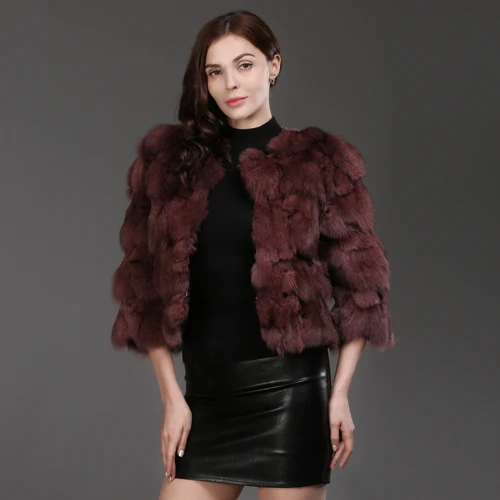 red purple Стиль модная женская шуба из натурального Лисьего меха натуральный Лисий Мех короткая куртка зимняя теплая мягкая женская одежда из натурального Лисьего меха - Цвет: red purple