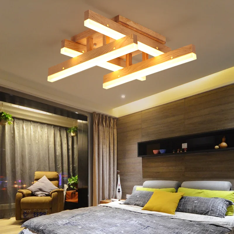 

Nordic solid wood LED chandelier modern simple living room dining room living room lamp bedroom light personal ceiling lamp m