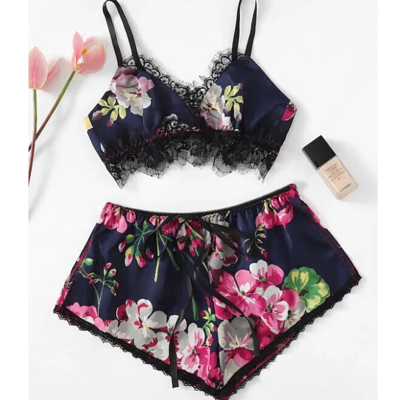 Женский комплект нижнего белья Sanderala атласный бюстгальтер с цветочным принтом и