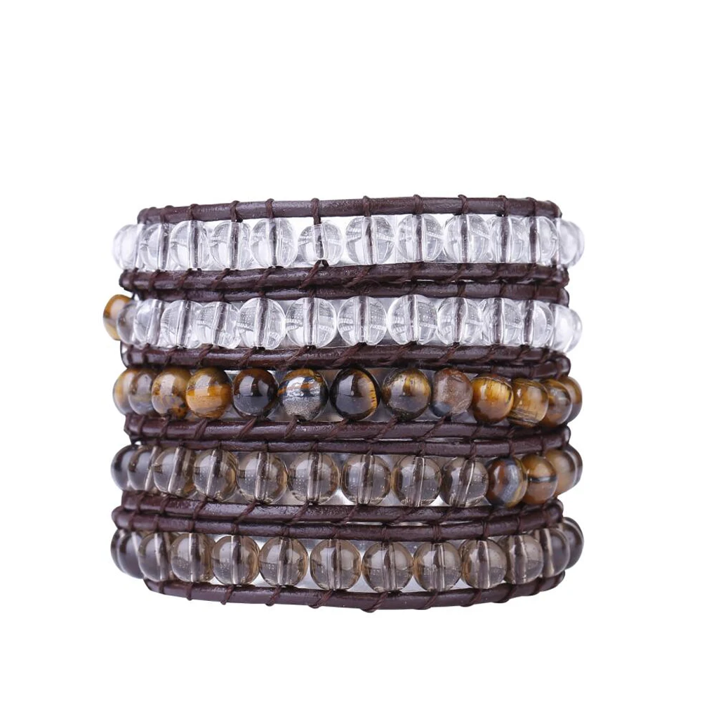 Fyla Mode 6 мм натуральный чай кристалл и тигровый глаз бусины Пять нитей ручной