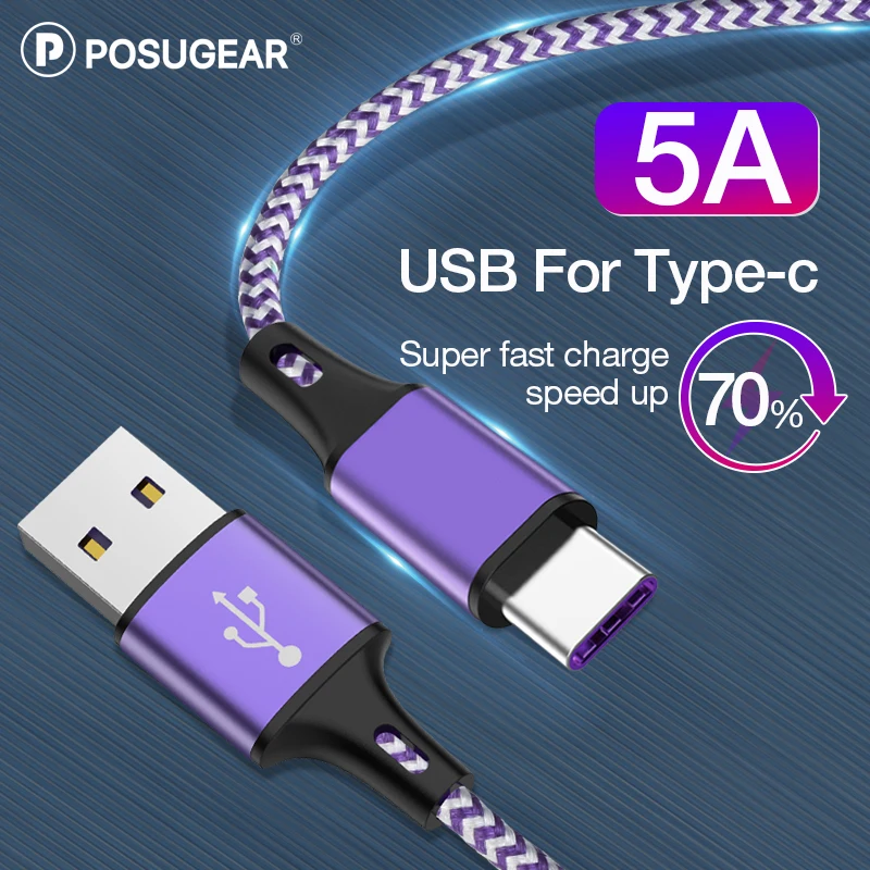 Зарядный кабель posugear USB C type line 5A для Huawei P20 Lite Pro Samsung S9 8 plus note 9|Кабели мобильных