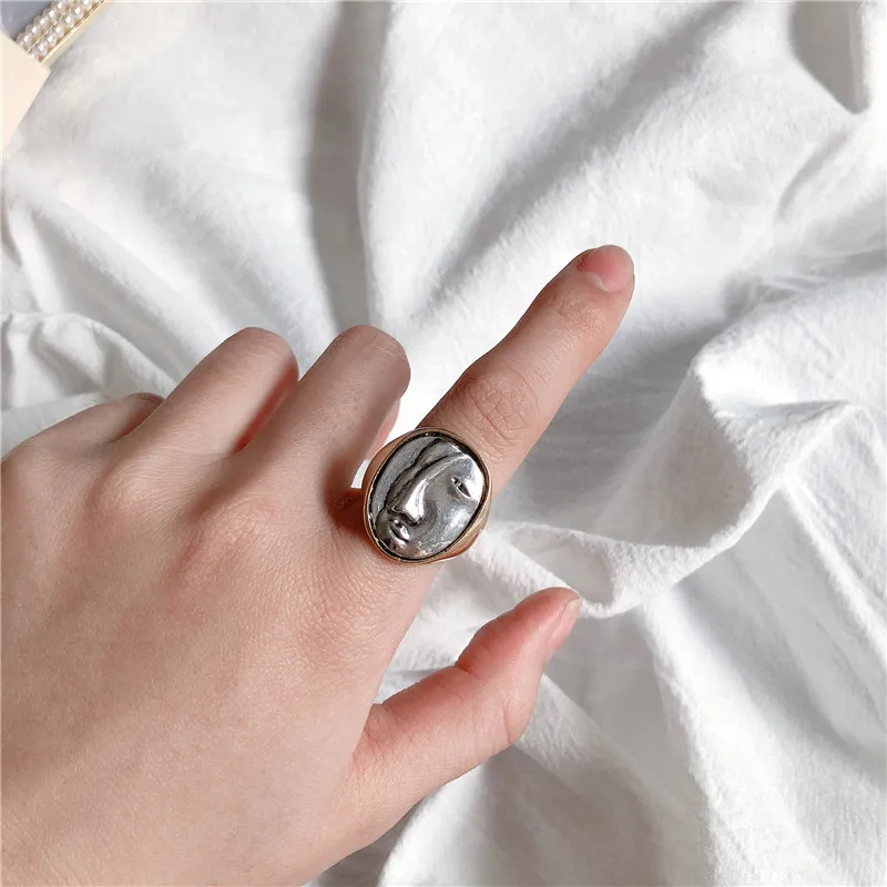 AOMU Hot Sale Fashion Jewelry Rings Metal Abstract Face Mask Marble Rings Index Finger Rings For Woman Jewelry Gift