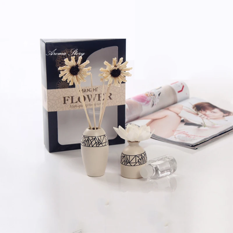 Ароматерапевтический диффузор без огня с 3 сушеными цветами 2 керамических