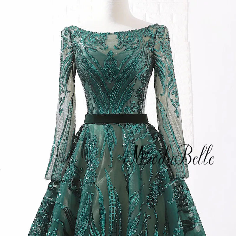 Модные Зеленые Вечерние платья с блестками в стиле Саудовской Аравии длинное