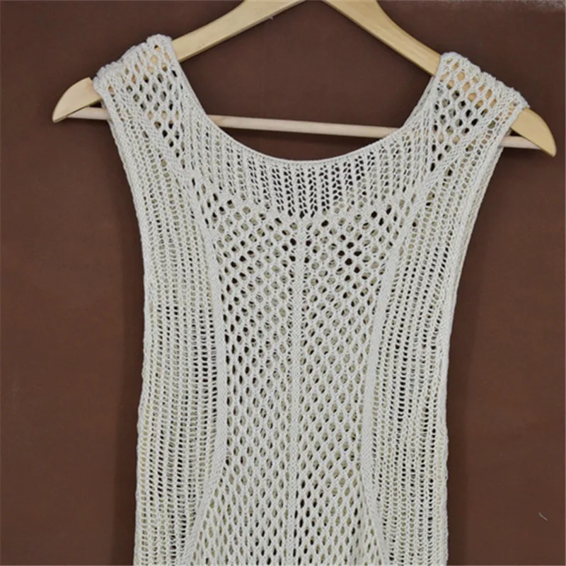 Длинное вязаное сексуальное платье без рукавов с Боковым Разрезом Женская