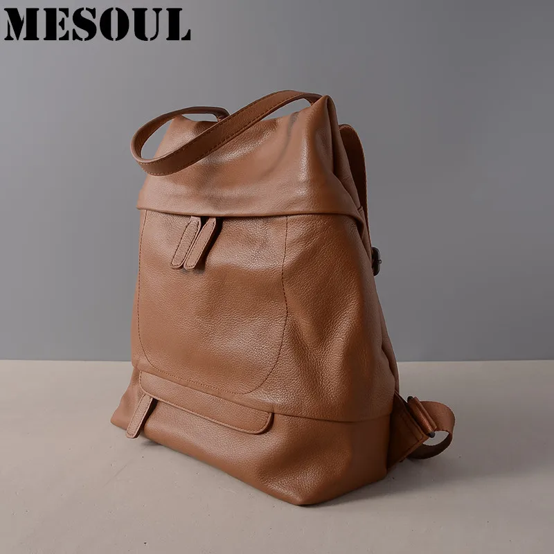 Female backpack Genuine Leather Bags For Girls School Backpack brown Rucksack Fashion Soft Cow Leather Women Shoulder Tote Bags