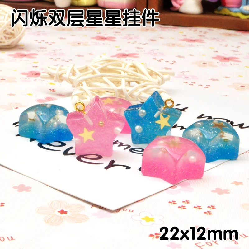 12 шт смолы блеск звезда ожерелье амулеты очень милый брелок кулон подвеска для DIY