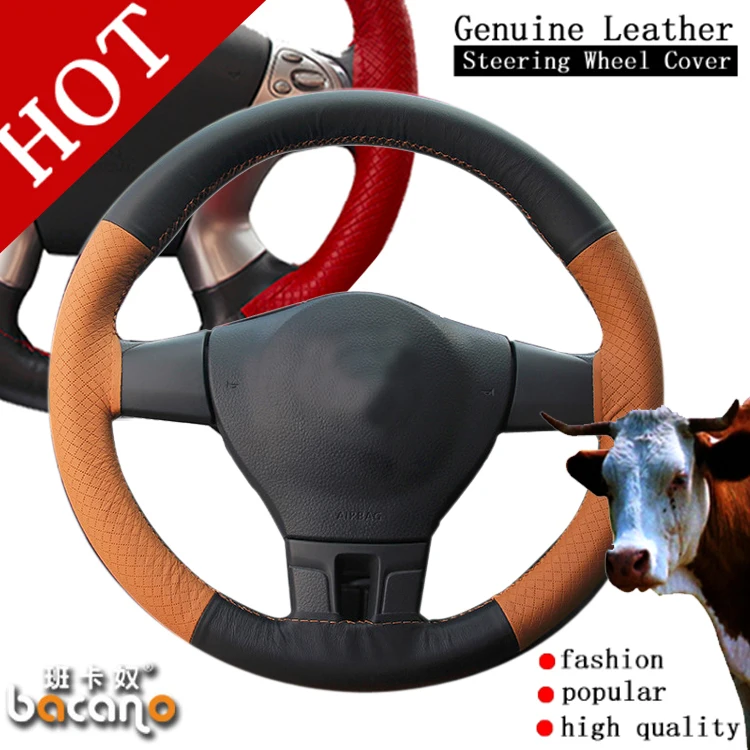 

BACANO Car Styling Accessories Volante Esportivo,Genuine Leather Steering Wheel Cover,DIY Handmade Case With Needles and Thread