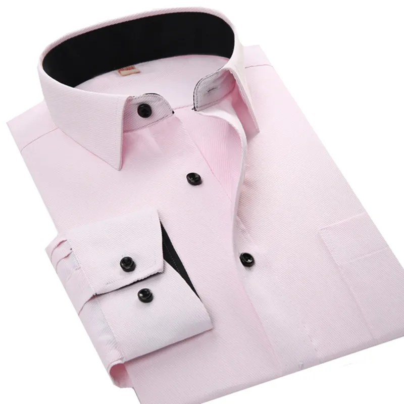 Мужская офисная рубашка с длинным рукавом однотонная белая черная розовая синяя