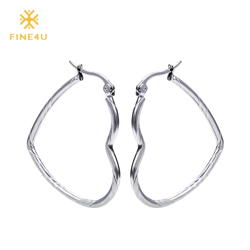 2018 Новый FINE4U E026 316L серьги кольца из нержавеющей стали в виде сердца для женщин