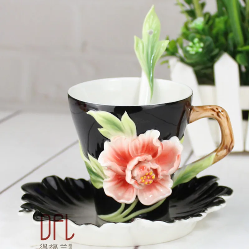 Кофейная кружка с пионами caneca esmaltada copo ручная роспись чашка из Китая креативная