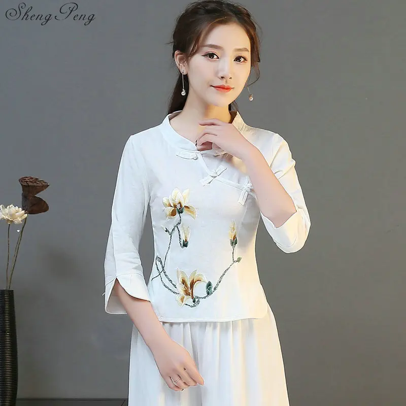 Элегантный Ретро китайское женское платье Cheongsam топы с вышивкой принтом Ципао