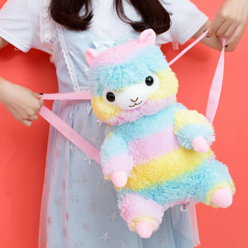 

Аниме Радуга белая Альпака Kawaii Плюшевый Рюкзак Красочные Arpakass плюшевые куклы Детский подарок на день рождения 16 "40 см