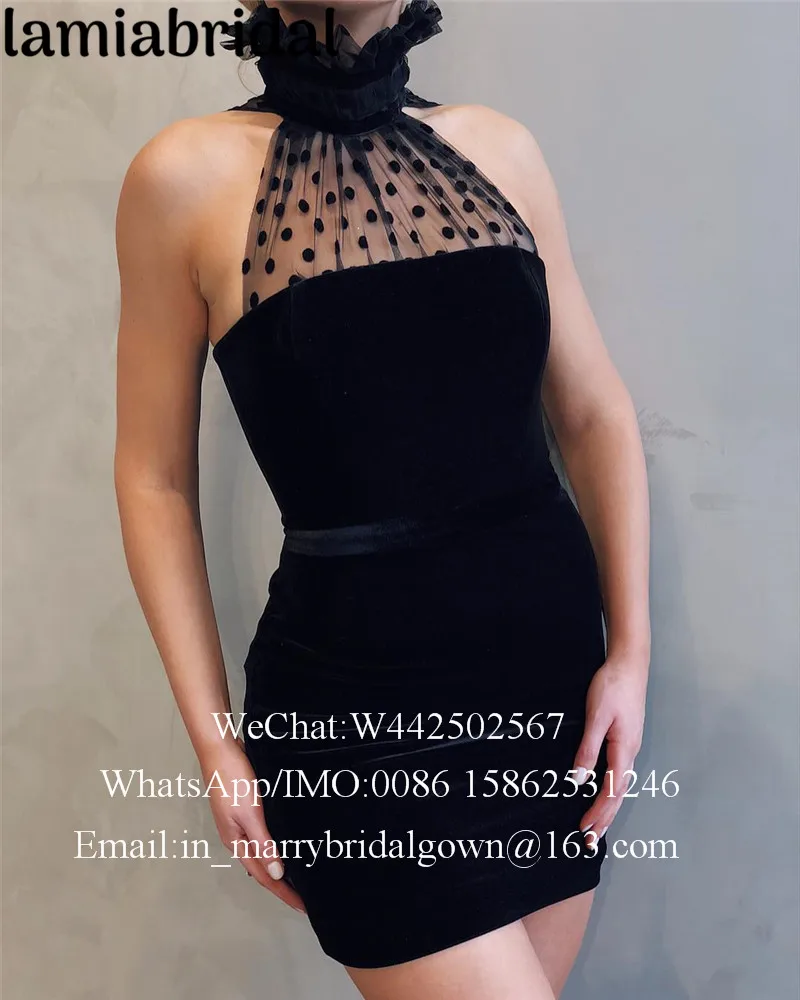 

Sexy Black Velvet Short Cocktail Party Dresses 2019 High Neck Plus Size Cheap Ever Pretty Formal Celebrity Robe Vestidos Coctel