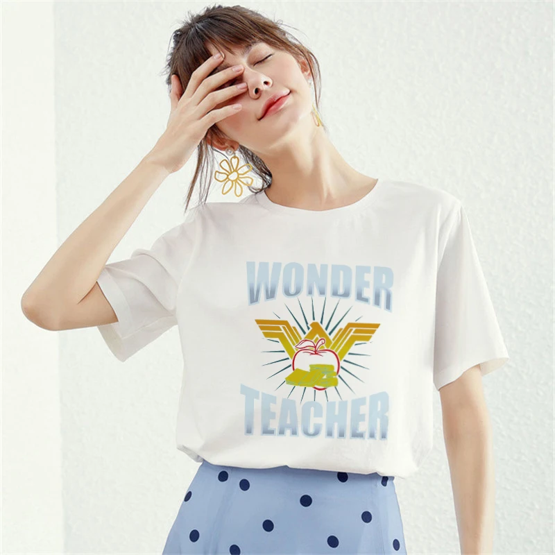 Футболка Wonder Teacher для женщин 2019 хлопок Harajuku эстетическая с принтом Женская