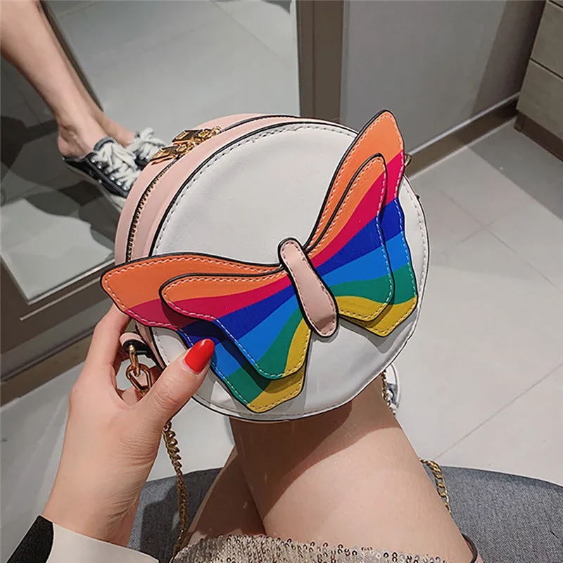 Женская кожаная сумка с бабочками новая дизайнерская сумка-мессенджер круглым