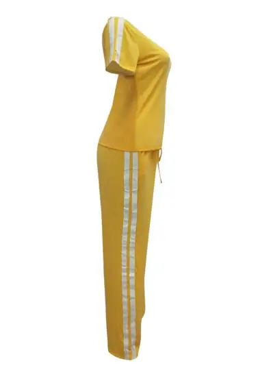2022 women tracksuit new short sleeve stripes splicing o-neck tee top straight pants suit 2pcs set sporty outfit jumpsuit |