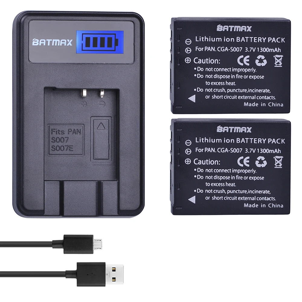 Фото Аккумулятор Batmax 1300 мАч CGA-S007 S007E S007A + зарядное устройство с ЖК-дисплеем для камер Panasonic DMC TZ1 TZ2 TZ3 TZ4 TZ5 TZ50 TZ11 TZ15 №1