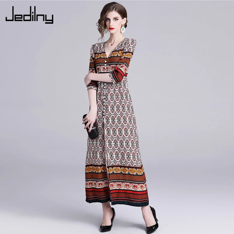 Винтажное платье 2019 летнее женское однобортное платье-кардиган с v-образным