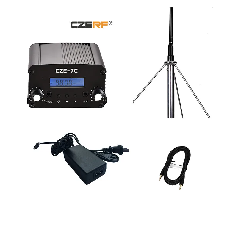 

CZE-7C 7w wireless radio station broadcast fm transmitter with 1/4 wave GP aluminum antenna kits