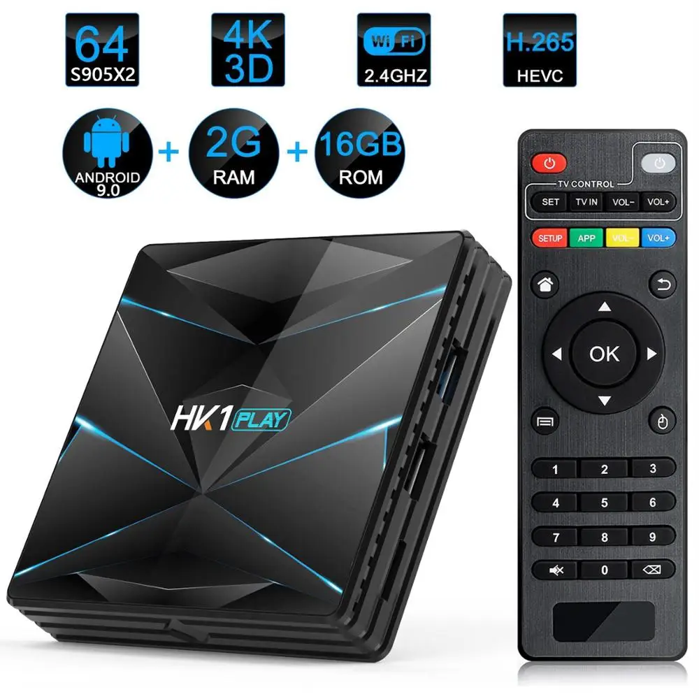 HK1 Play tv Box 2G 16G/4G 32G/4G 64G WiFi 2,4G/5G HDMI S905X2 четырехъядерный 3,0 USB AV RJ45 TF HK1Play Android 9,0 мини-ПК