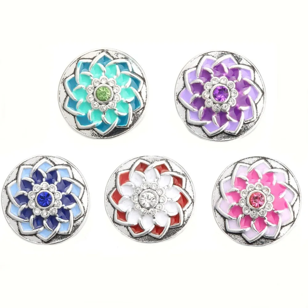 

10pcs/lot New Metal Snap Jewelry 18mm Charm Rhinestone Flower Snap Button Fit Snap Bracelet Necklace for Women Gift