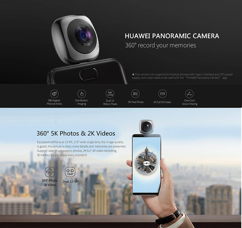Камера HUAWEI CV60 360 Camara standard Edition панорамная камера объектив 360 градусов видео двойной 13MP Рыбий глаз объектив для смартфонов