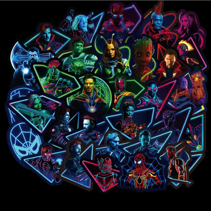 49 шт. Мстители поддельные светящиеся marvel Герой Мультфильм Граффити наклейка чемодан гитара Автомобильная наклейка из ПВХ водонепроницаемый