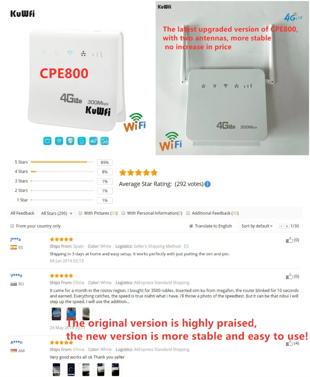 KuWFi разблокированный 300 Мбит/с Wifi роутеры 4G LTE CPE Мобильный маршрутизатор, два порта LAN Поддержка sim-карты и Европа/Азия/Ближний Восток/Африка