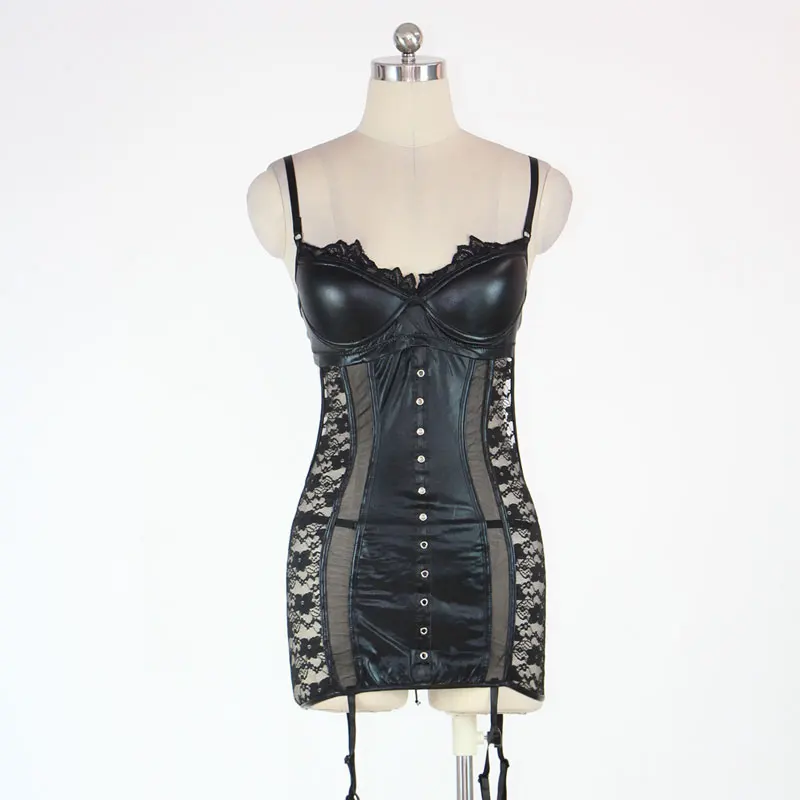 Сексуальный Wetlook виниловая кожа Babydoll нижнее белье женское экзотическое черные
