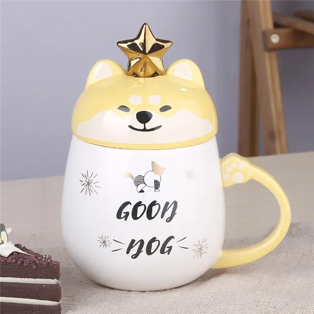 B 3D кружки для кофе с милой собачкой, домашние чашки для завтрака, молока, букв, рождественские милые подарки, керамические Мультяшные чашки с крышкой и ложкой - Цвет: B