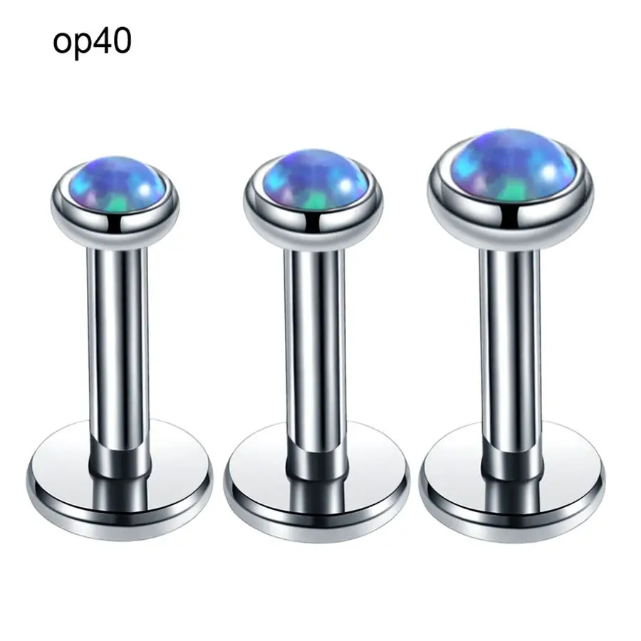 OP40 3 шт./лот, стальная внутренняя нить, опал, камень, Спиральные серьги, трагус, штанга, пирсинг, опал, Лабрет, шпильки, кольца для губ, Сексуальные Ювелирные изделия для девочек, 16 г - Окраска металла: OP40
